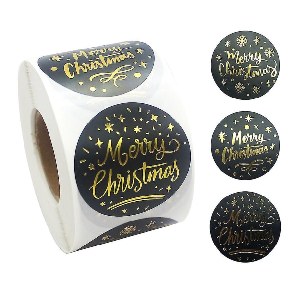 Juleklistremerker 500 stk/rull Svart Bronse God Jul Dekaler Selvklebende For Julegavepose