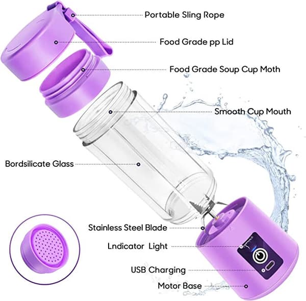 Bærbar Blender Personlig Mini Juice Blender USB Oppladbar Juicer Kopp med Seks Blader