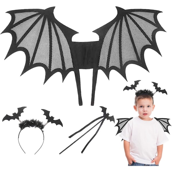 ##/Halloween Kostume - Sort Flagermus, Børne Halloween Vinger Sæt med Hoved##/