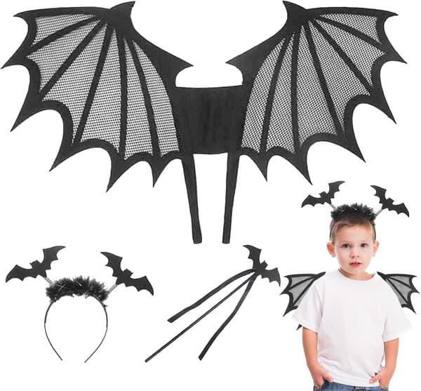 Halloween Kostym - Svart Fladdermus, Halloween Vingar Set för Barn med Huvud