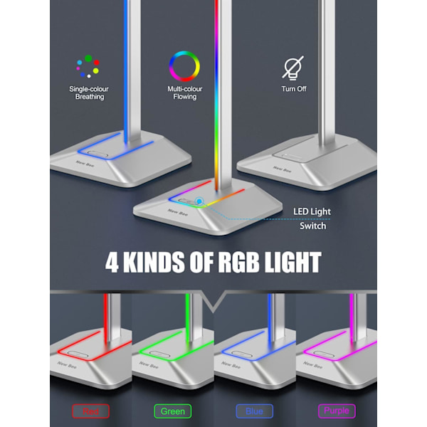 Hörlursställ RGB Headsethållare med 2 USB