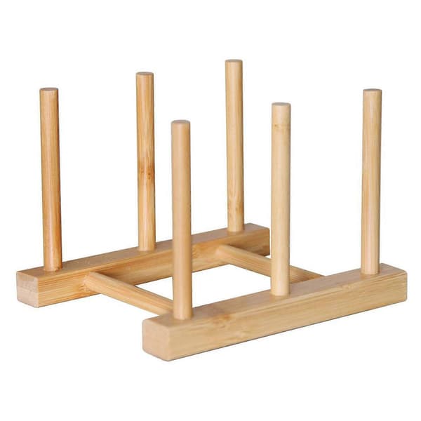 Köksförvaringsställ Bambu Halkfri Platt Tallrik Grytlock Disk Skål Torkställ Organisation Skärbräda Dräneringsställ A