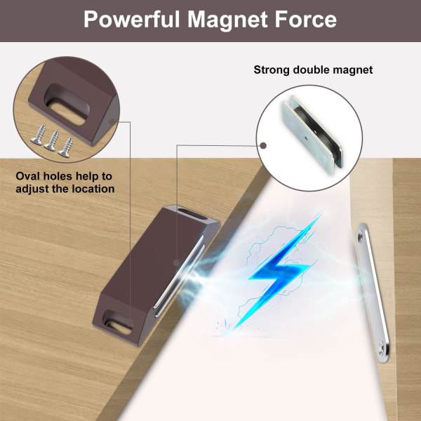 4-pack magnetiska dörrlås (bruna) Skåpdörrmagneter självhäftande