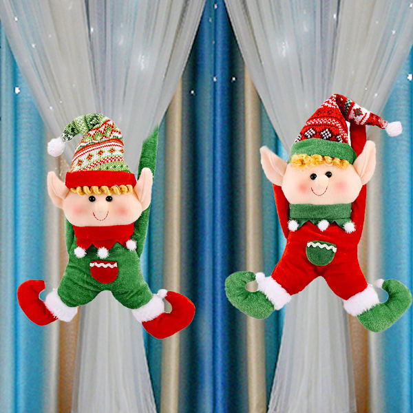 2 stycken julgardinomtag - Tecknad tomte med ben, Dol