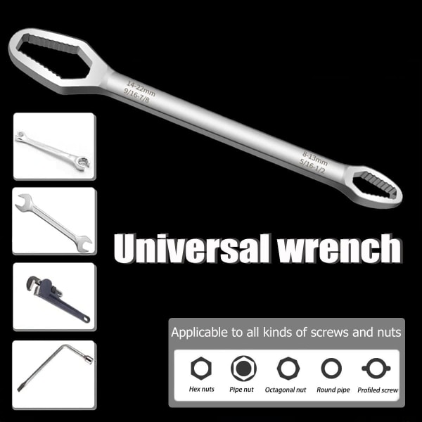 8-22mm Universal Nøkkelsett, Dobbelt-endte Selvstrammende Justerbar