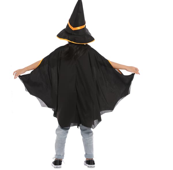 (Musta) Lasten Halloween-noitaviitta ja hattu lapsille - Ihoystävällinen