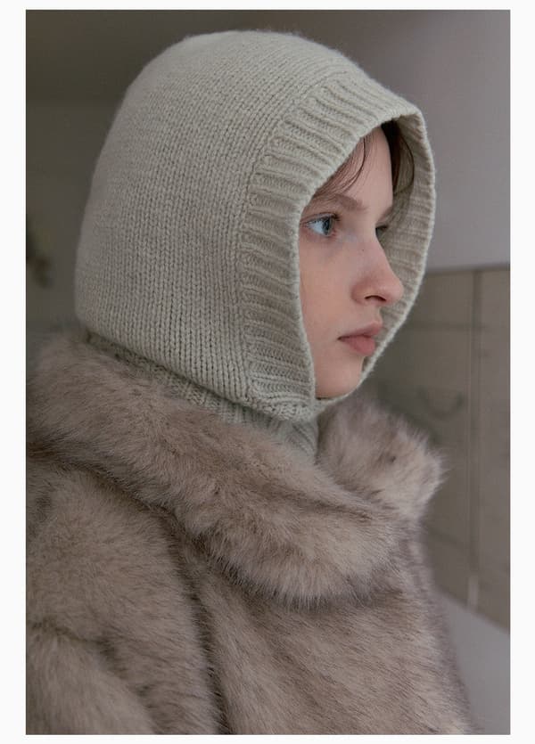 Stickad mössa med ull - beige, ullfodrad mössa med huva, personlig