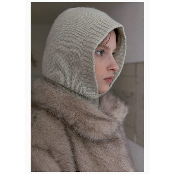 Strikket lue med ull - beige, ullforet hette, personlighet