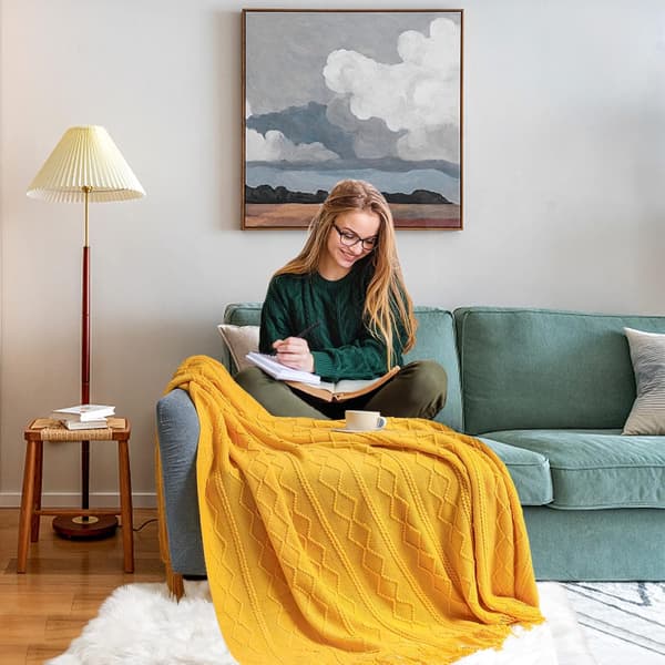 ##/Sofa Tæppe til hele året - Gul 130*230cm Strikket Tæppe Po##/