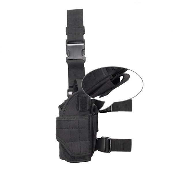 ##/Svart 1 Taktisk Mjuk Ben Lår Pistol Holster Holster i 1000D Nylon Airsoft Armé med Magasinficka för Glock##/