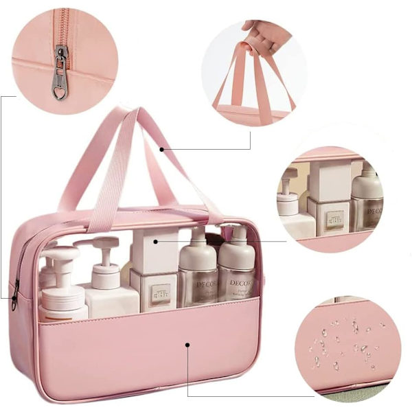3-delad transparent kosmetikväska (rosa), necessär