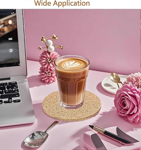 12 stycken 9,9 cm x 0,5 cm runda absorberande underlägg av kork för te/kaffe