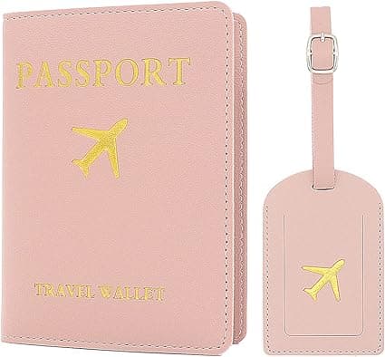 2 bagagetiketter Passfodral (rosa), 1 passfodral och 1 bagage