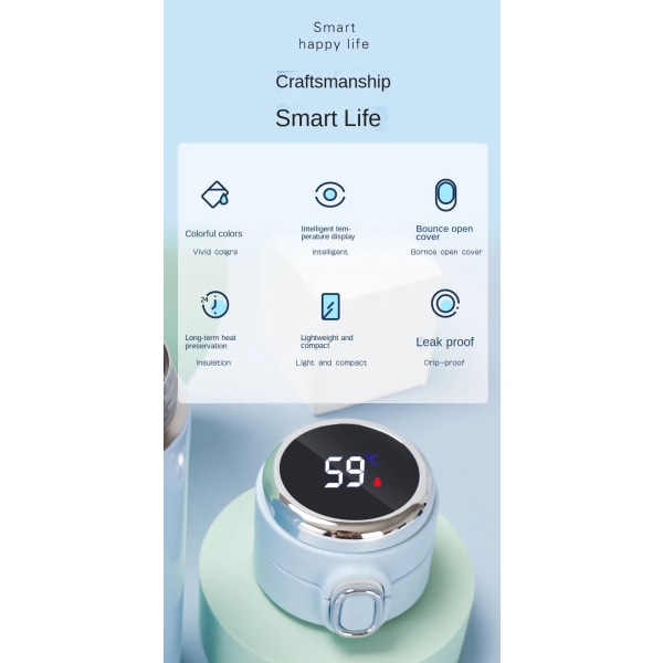 Smart 304 Rostfritt Stål Vakuumvattenkopp Godisfärger Temp