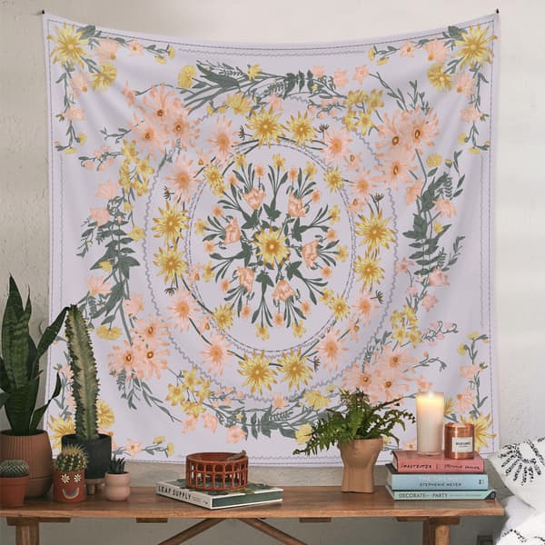 150×200cm Boheme Tapestry - Lilla knuste blomster, Tapet