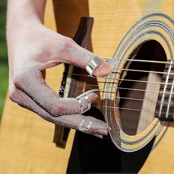 8 st Gitarr Plektrum Tumme Finger Plektrum Rostfritt Stål Gitarrplektrum med Plastfodral för Elgitarr Bas Ukulele (Silver)
