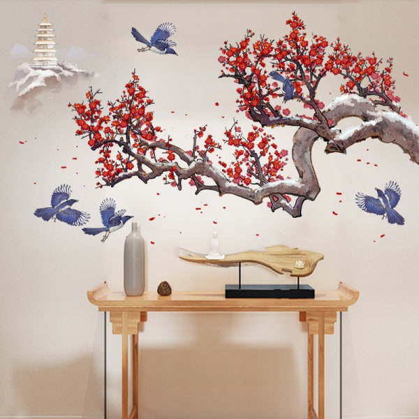 Stora Plum Blossom bläck och akvarell väggdekal vardagsrum av