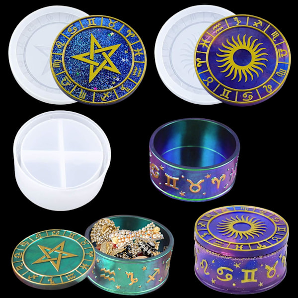 ##/Förvaringslåda i Resin med Konstellation, 2 st. Sol- och Stjärnlock i Zodiac##/