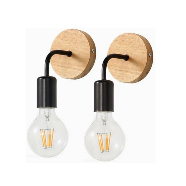 Industriell Vegglampe Innendørs, 2-pakning, Vegglamper i Tre og Metall