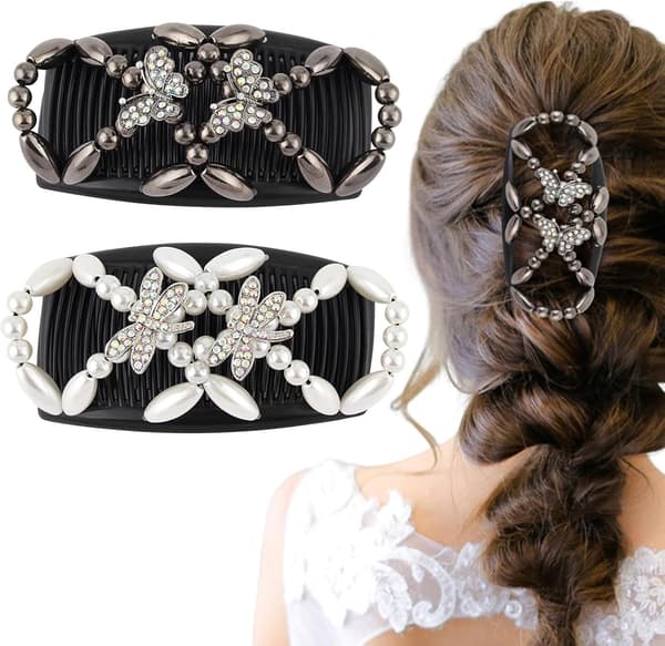 ##/Pärlor Hårfästen 2st Magiska Elastiska Hårfästen Dubbla Klipp Hårfästen##/