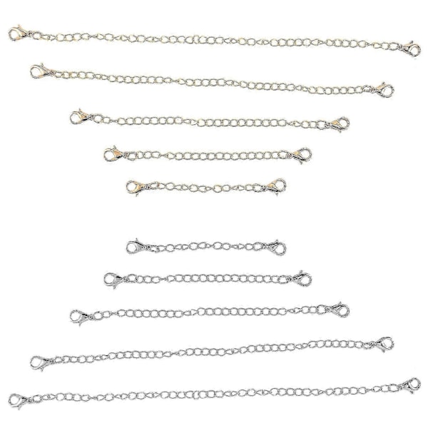 12 stk. kjedeforlenger, 6 størrelser rustfritt stål armbåndsforlenger halskjede forlenger for DIY smykker