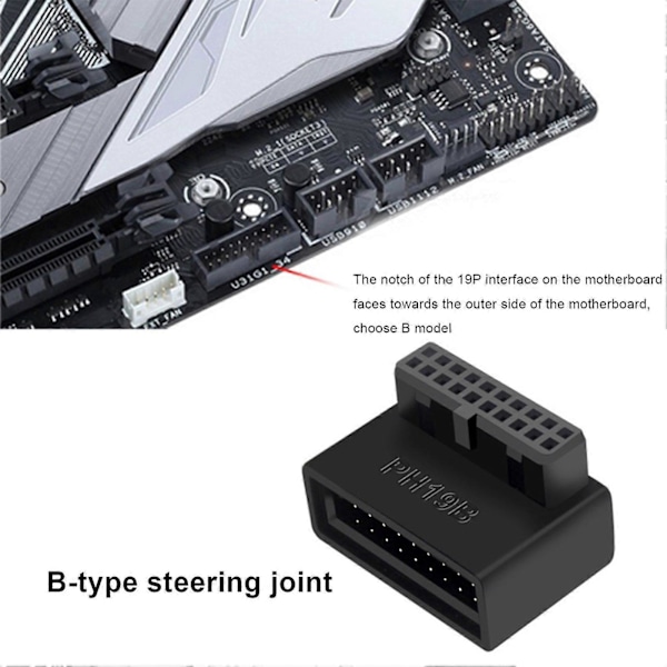 USB 3.0 20/19 Pin Hane till Hona Inåtgående till Utåtgående 90-Graders Vinkel Expansionskonverter Adapter för Moderkort Dator Huvudkort Adapter för PC Com A