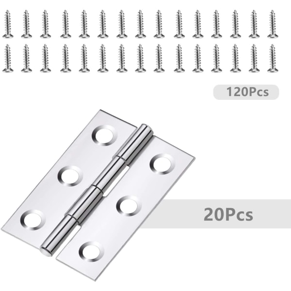 20 stk rustfritt stål foldehengsel 2 tommers dør- og vindushengsel