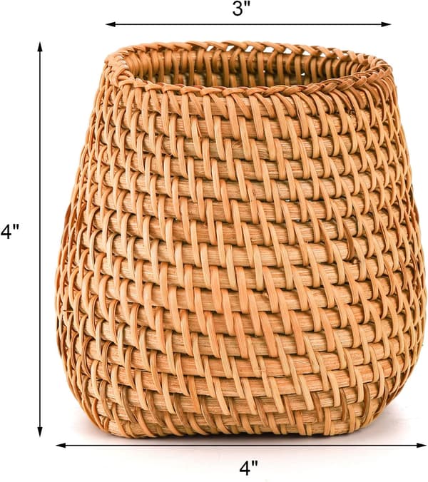 Sett med 2 Rattan Blyantstativ for Skrivebord, Håndlaget Pennekopp