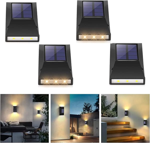 Solcellelamper utendørs hage, 4 stk utendørs LED vegglampe IP65 vanntett