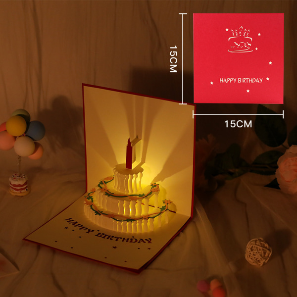 Fødselsdag Pop Up lykønskningskort med lys og musik, hilsen C