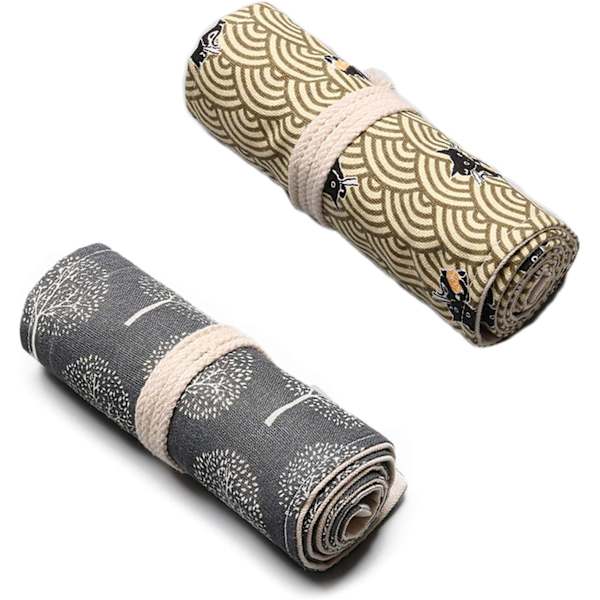 2 stk. Canvas Blyantspose (36 Slots), Canvas Penselpose Etuier, Farve