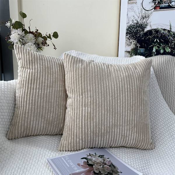 (45 x 45 cm, Beige) Cordfløyel putetrekk, sett med 2 dekorative P