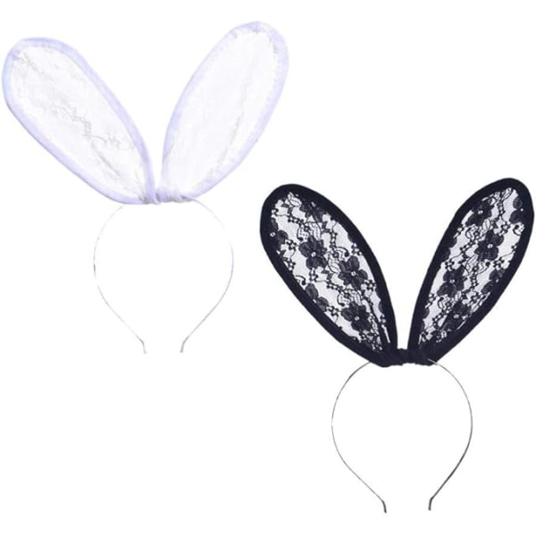 2 Pieces Lace Rabbit Headband (Black+White) Sexy Rabbit Ear Hair