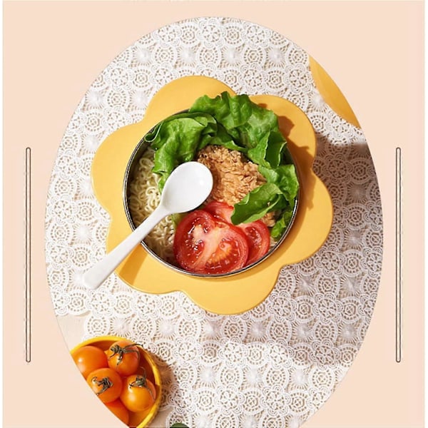 Gul solsikkeformet ramen-skål i rustfrit stål med låg til instant nudler - madbeholder i japansk stil til køkkenet