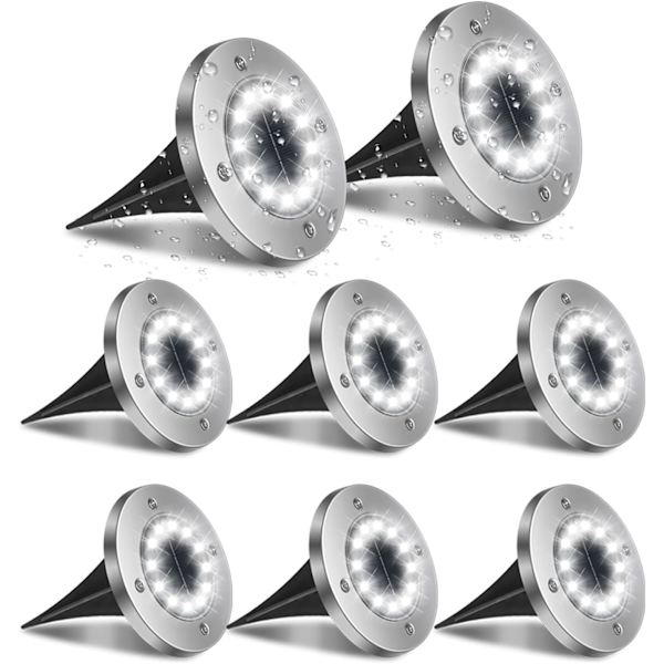 Udendørs solcellelampe, 8 stk. 12 LED havebelysning IP65 vandtæt