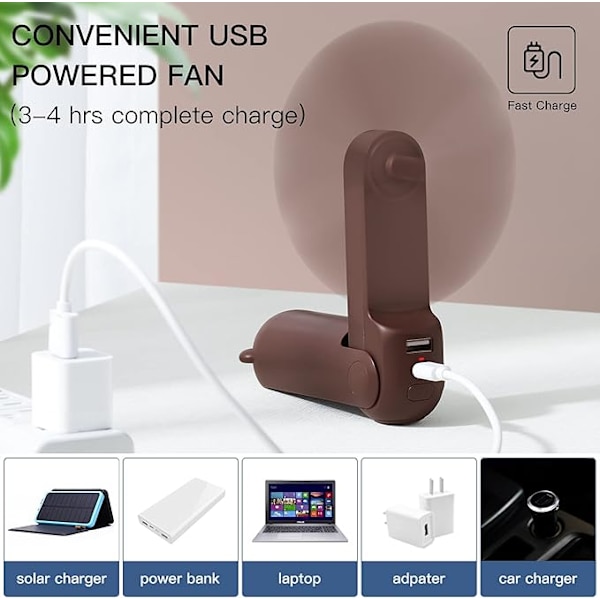 ##/Håndholdt Fan med 4800 mAh Powerbank Max 46 Timers Kørselstid Lommefan Batteridrevet 3 Hastigheder - Brun##/