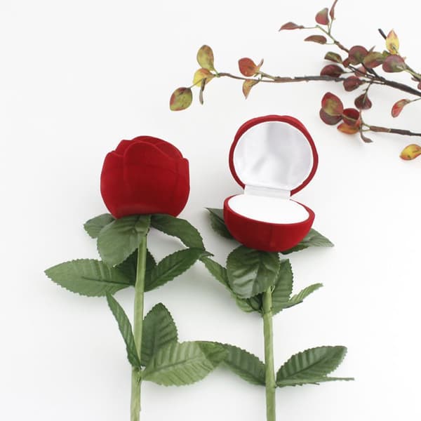 /#/2 Roser Blomsterformer Ringer Smykkeeske Valentinsdag Gaveeske og Bryllupsring Eske/#/