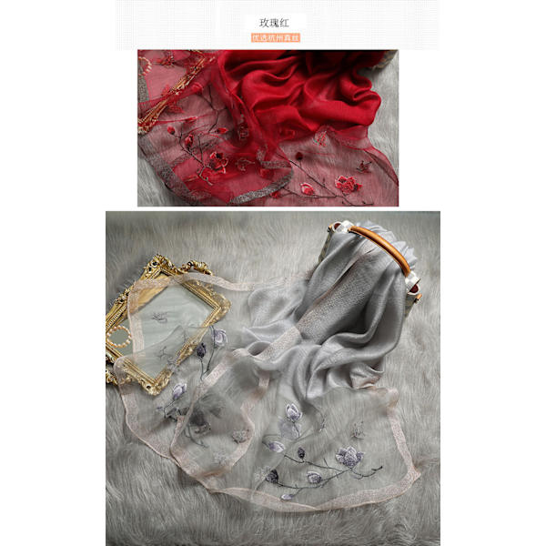 ##/Siden Scarf Siden Scarf Tryckt Elegant Ljusfärgad Solskydd##/