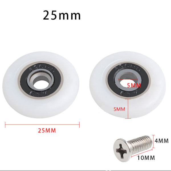 Set med 8 Ersättningshjul för Duschdörr Diameter 25mm