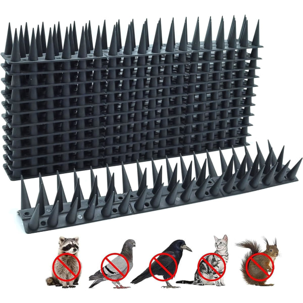 Fuglepigge, SORT 12 stk Anti-Due Spikes 4 Meter 3 Rækker Plast