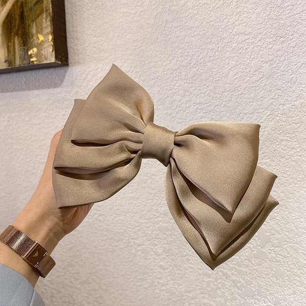/#/Stor hårklemme til kvinder Khaki 1 stk. Stilfuldt tilbehør med wrap og satinbue til piger og børn./#/