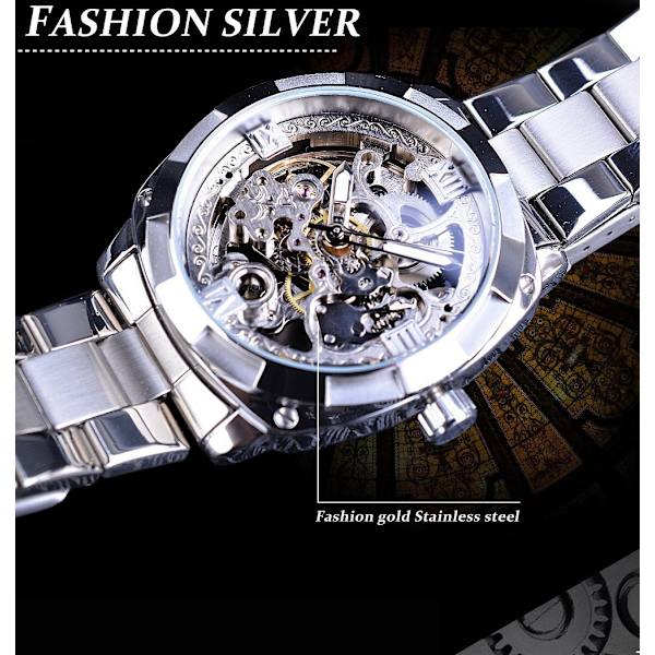 ##/Mænds Automatisk Selvoppladende Mekanisk Armbåndsur med Rustfrit Stål Armbånd##/