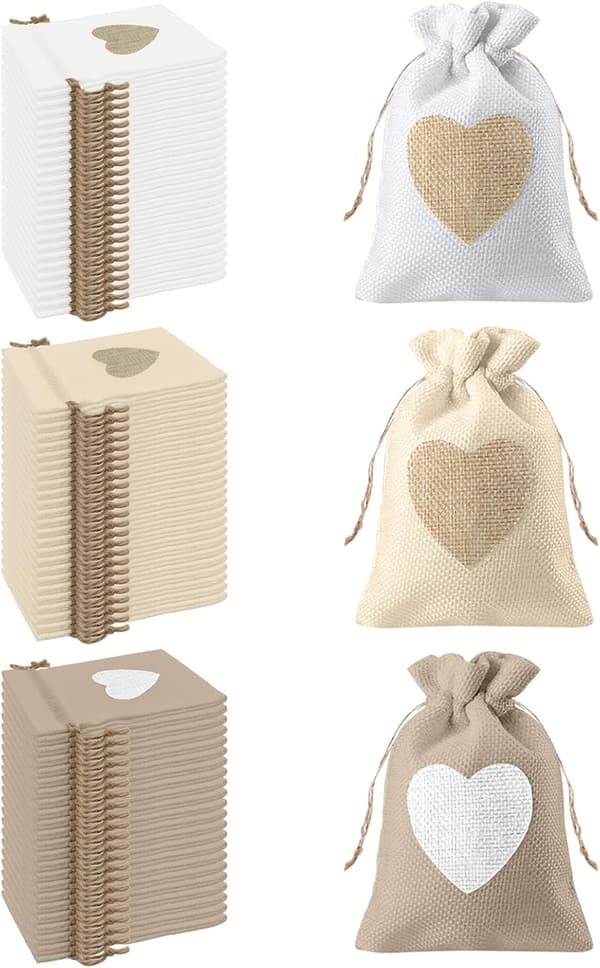 24 stk Hjertepose Jutesekk 10*14cm for Smykkeskrin Godteriboks W