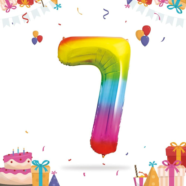 Farverige 7 års fødselsdag balloner - Stor tal 7 ballon Nummer 7