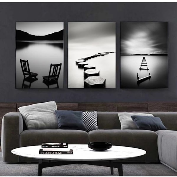 ##/Værelsesdekoration maleri - 30*40*3 - Sort og hvid sø,##/