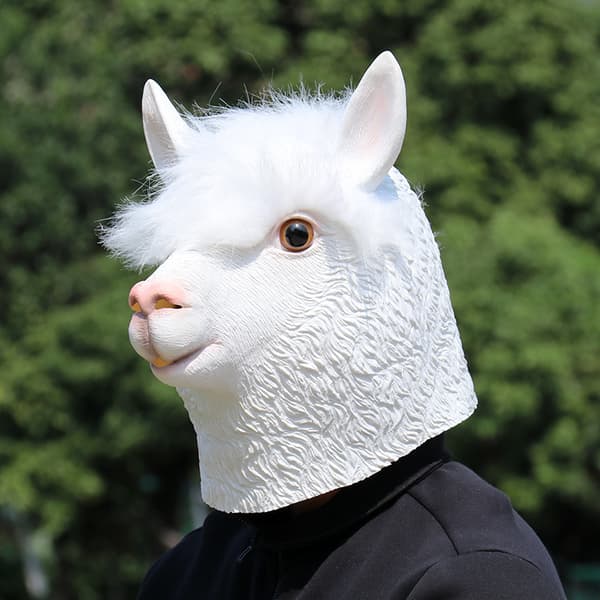 Alpacka llama kamouflagemask, latexmask med djurhuvud för Halloween