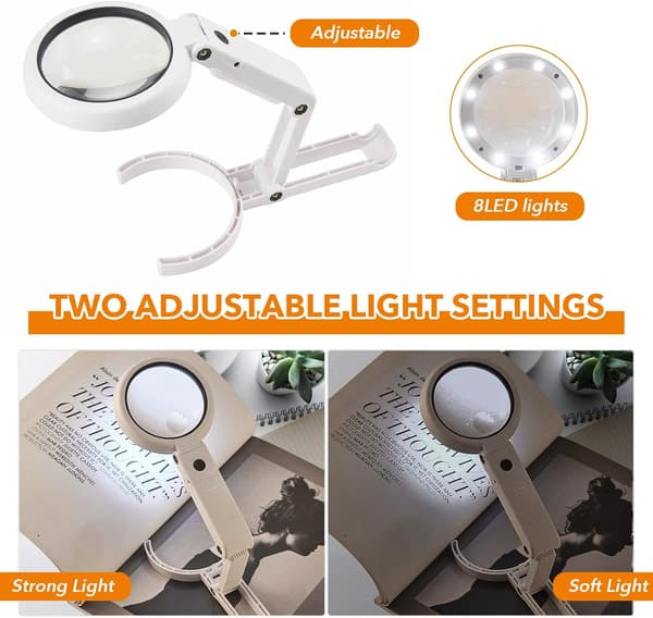 5X 11X Stående Håndholdt Belysningsforstørrelsesglas med 8 LED Lys,