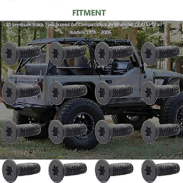 Torx Skruer Bolte til Wrangler CJ YJ LJ TJ 1976-2006, Erstatning for Døre, Forrude, Styrtbøjle, 20 STK