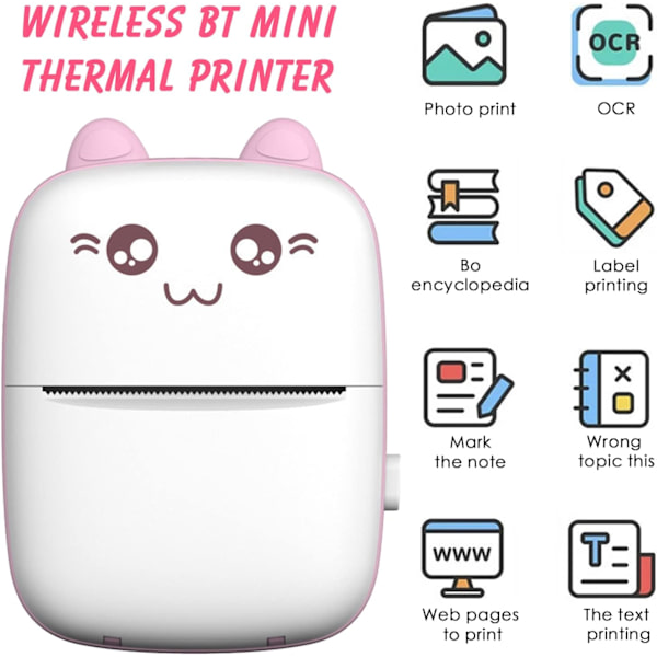 Mini Bärbar Termisk Fotoprinter (Rosa) Trådlös BT Fickprinter