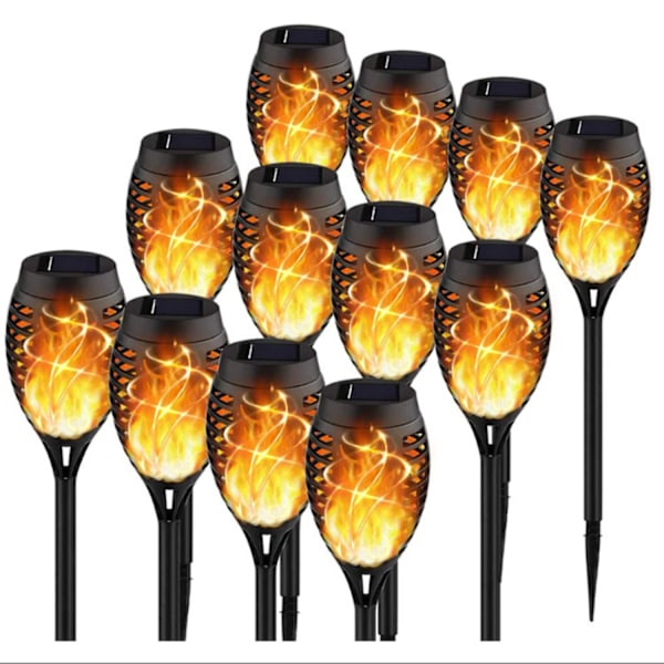 4-pak udendørs solcellelampe med flammeeffekt